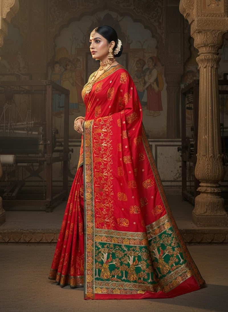 Glory Sarees Women's Pure Soft Kanjivaram Silk Saree Banarasi Style With Blouse Piece (Varnamala_Silk112_Red) - Image 4