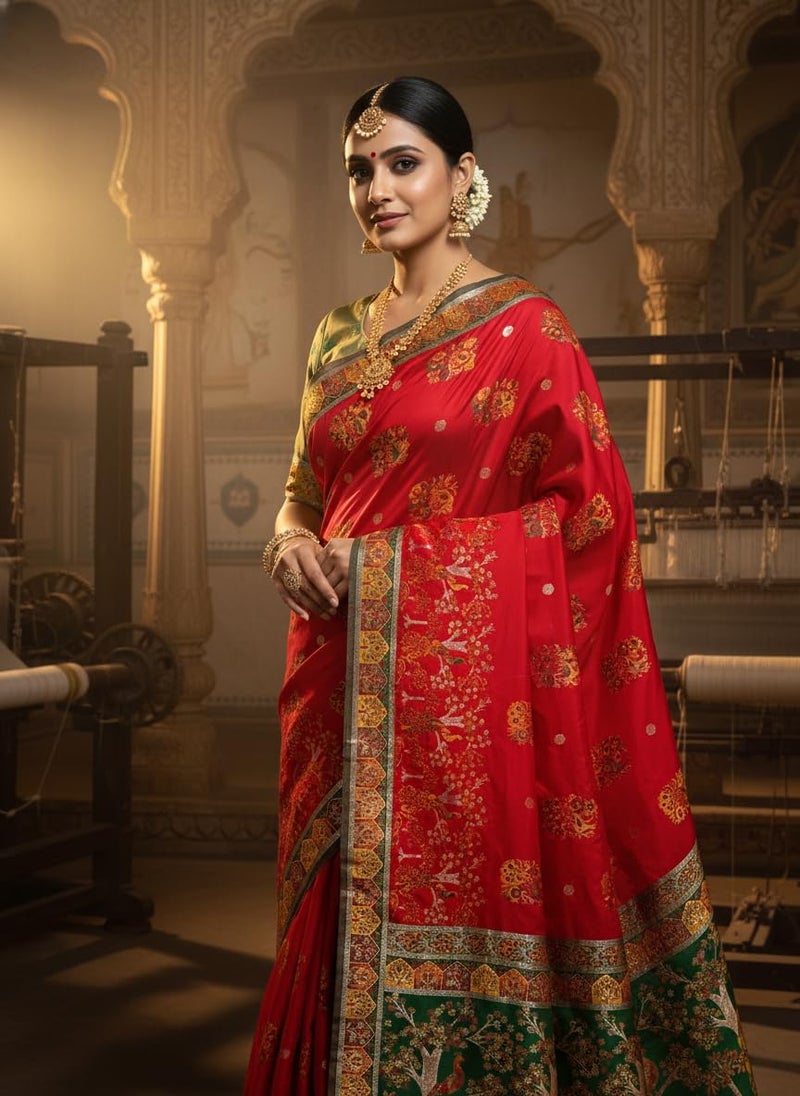 Glory Sarees Women's Pure Soft Kanjivaram Silk Saree Banarasi Style With Blouse Piece (Varnamala_Silk112_Red) - Image 3