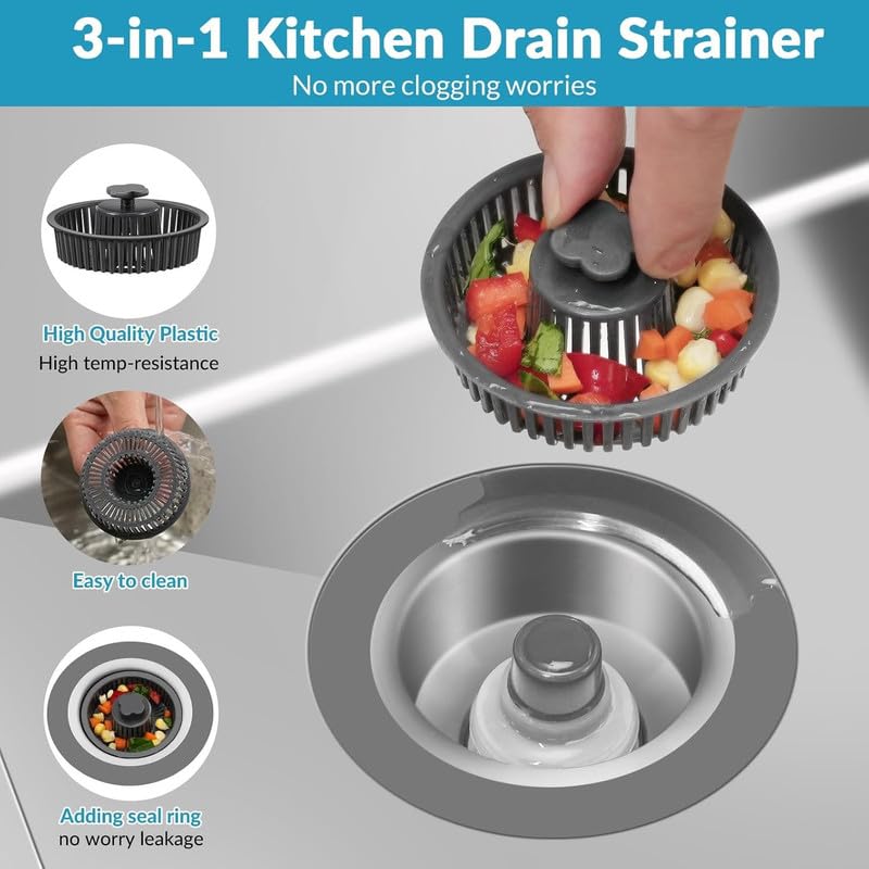 Orrda Stainless Steel Kitchen Sink Stopper | 3 in 1 Pop Up Sink Drain Strainer | Anti-Clogging Food Catcher Basket with Fast Drainage & Odor Filter Plug (1 Psc) - Image 4