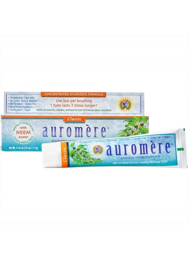 Auromere - Ayurvedic Herbal Toothpaste, Classic Licorice Flavour - Vegan, Natural, Non GMO, Fluoride Free, Gluten Free, with Neem & Peelu (4.16 oz), 1 Pack - Image 1