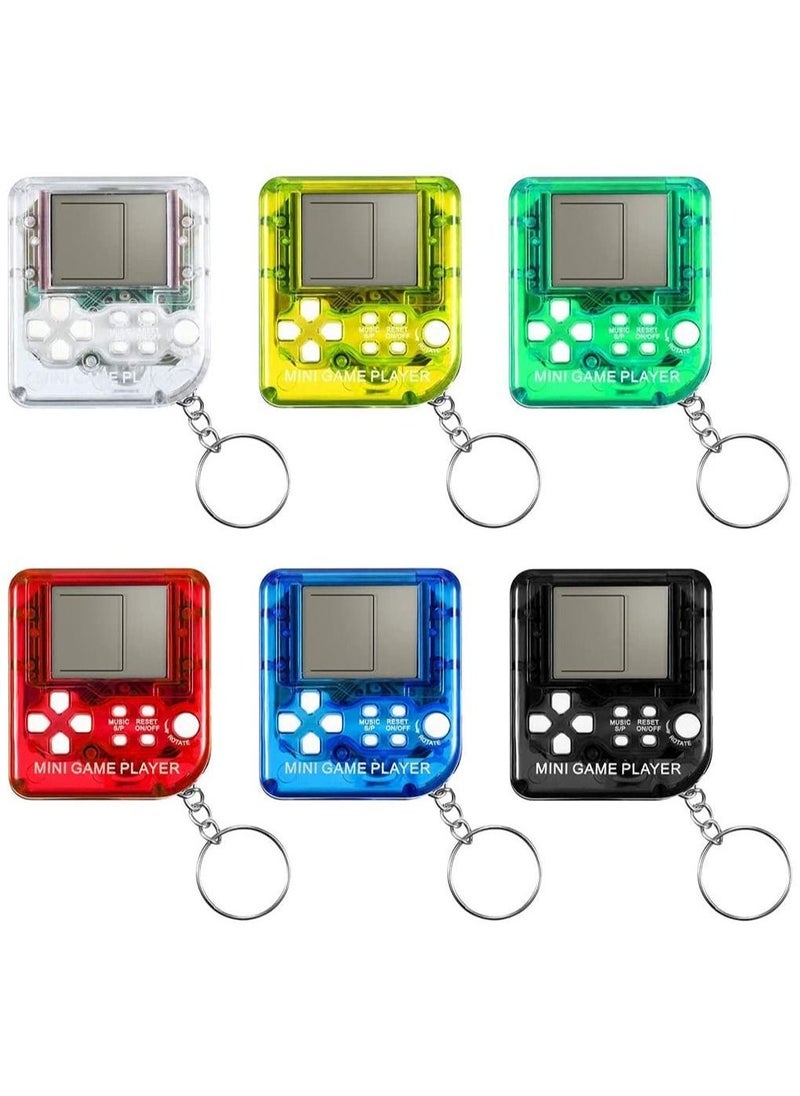 Mini Brick Game Toy Keychain Classical Portable Game Console With Hanging Chain Birthday Party Favor, 6 Pieces ( Black, Red, Blue, Green, Yellow, Transparent )  - Image 1