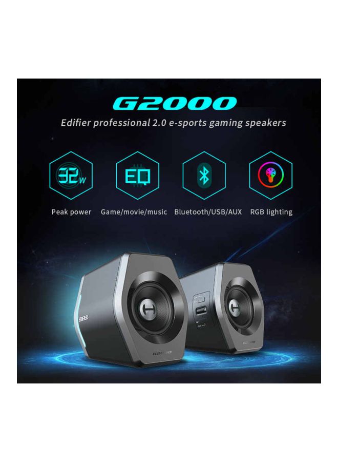 اديفير مكبرات صوت G2000 للوسائط المتعددة والألعاب بقدرة 32 وات بخاصية البلوتوث ومنفذ USB ومداخل AUX مقاس 3.5 مم وإضاءة RGB للكمبيوتر المكتبي واللابتوب وأجهزة ماك أسود - Image 2