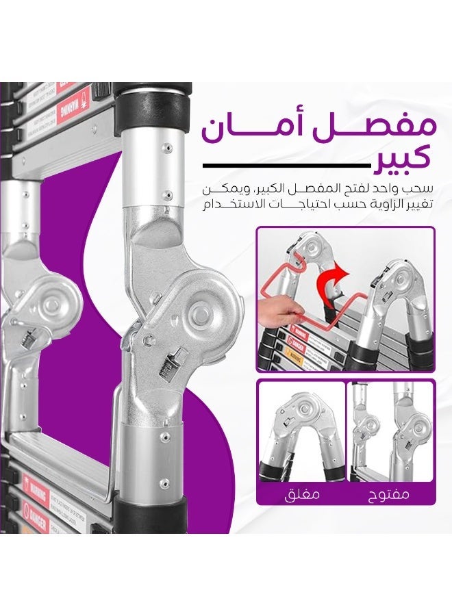 4.4M Professional Double Telescopic Aluminum Ladder Foldable & Extendable with Dual Safety Lock System Heavy-Duty Design for Home, Workshop, and Industrial Use - Image 2