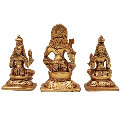 Bhunes Brass Lord Ayyappa Idol Dharma Sastha Statue with Poorna Pushkala Murti Vigraham Pooja Moorthi Home Decor Spiritual Gift Showpiece, Set of Three, Gold,10CM, - Image 5