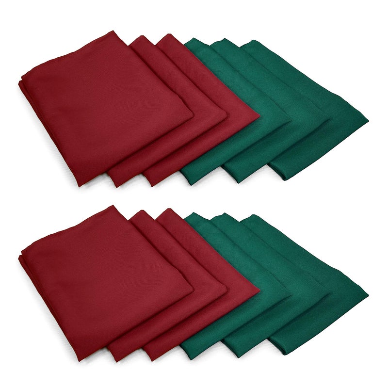 TableLinensforLess Pack of 12 MaroonDark Green Christmas Cloth Napkins 20x20 in Polyester Poplin Dinner Napkins with Hemmed Edges Machine Washable Napkins Ideal for Parties Weddings and Dinner