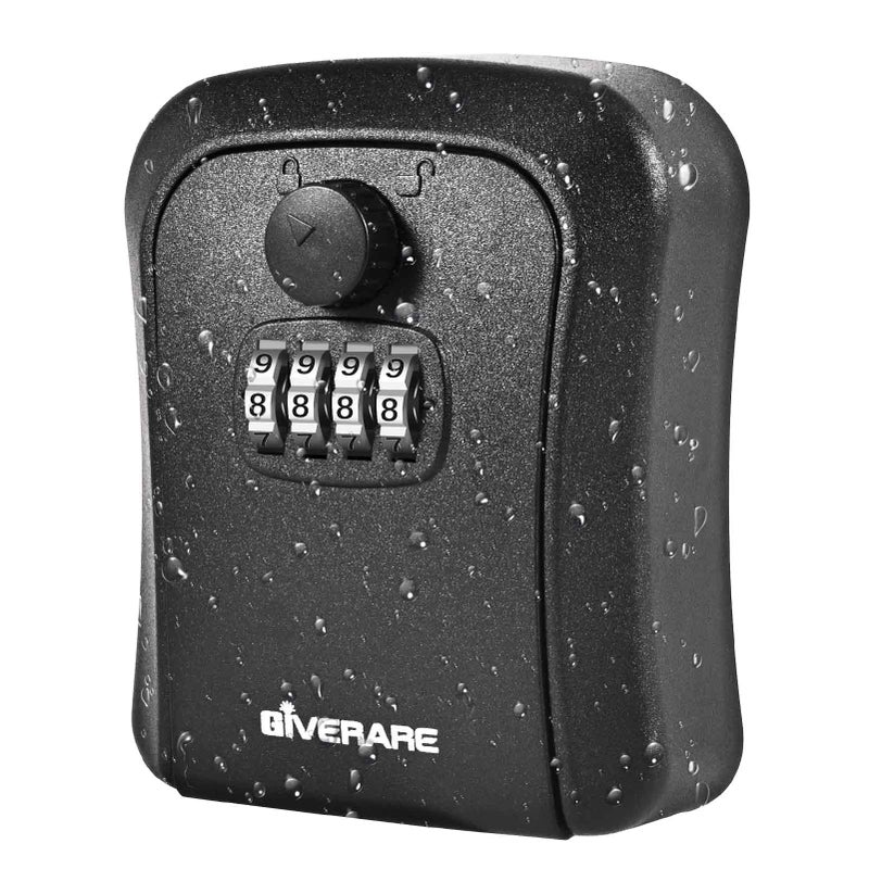 GIVERARE Key Lock Box, Wall Mount 4 Digits Combination Lockbox Outside, Waterproof Outdoor Key Hider for House Key, Resettable Safe Security Password Box with Mounting Kit-Black - Image 1