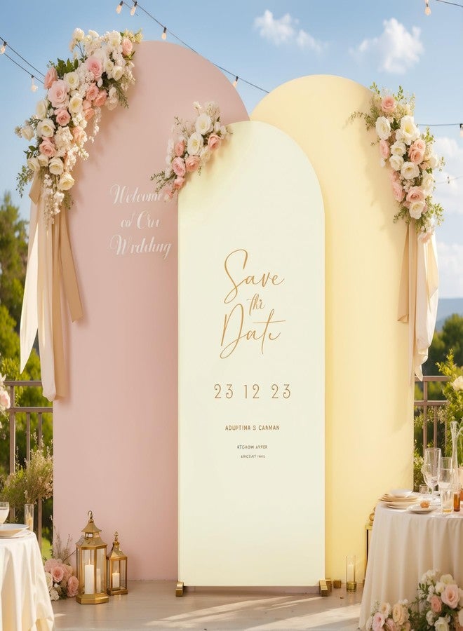 HB HBB MAGIC Champagne Cream Arch Backdrop Covers Set of 3 Party Arch Covers 6FT 6.6FT 7.2FT Cream Arch Covers Stretchy Backdrop Bridal Baby Shower Birthday Photo Backdrop Party Arch Stand Covers - Image 2