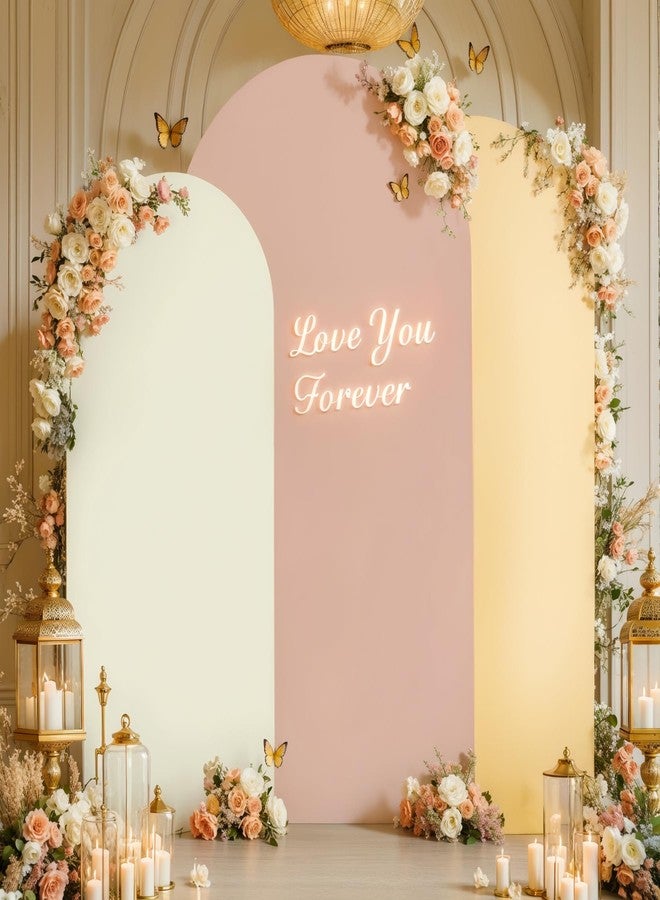 HB HBB MAGIC Champagne Cream Arch Backdrop Covers Set of 3 Party Arch Covers 6FT 6.6FT 7.2FT Cream Arch Covers Stretchy Backdrop Bridal Baby Shower Birthday Photo Backdrop Party Arch Stand Covers - Image 3