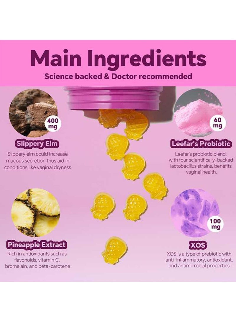 Wins Town 60 Count Women’s Probiotics Slippery Elm Feminine Gummies- with Slippery Elm and Prebiotics&Lactobacillus Probiotic Blend for Women’s pH Balance and Dryness - Hawaiian Pineapple Gummies Probiotics Women - Image 2