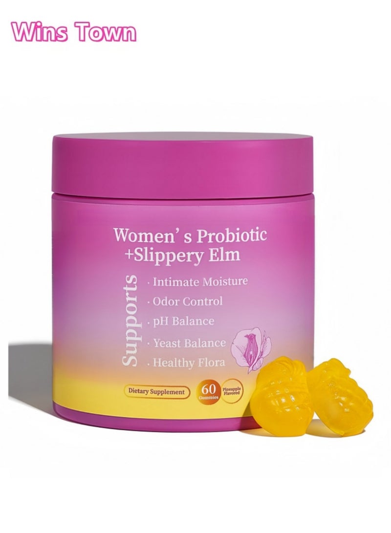 Wins Town 60 Count Women’s Probiotics Slippery Elm Feminine Gummies- with Slippery Elm and Prebiotics&Lactobacillus Probiotic Blend for Women’s pH Balance and Dryness - Hawaiian Pineapple Gummies Probiotics Women - Image 1