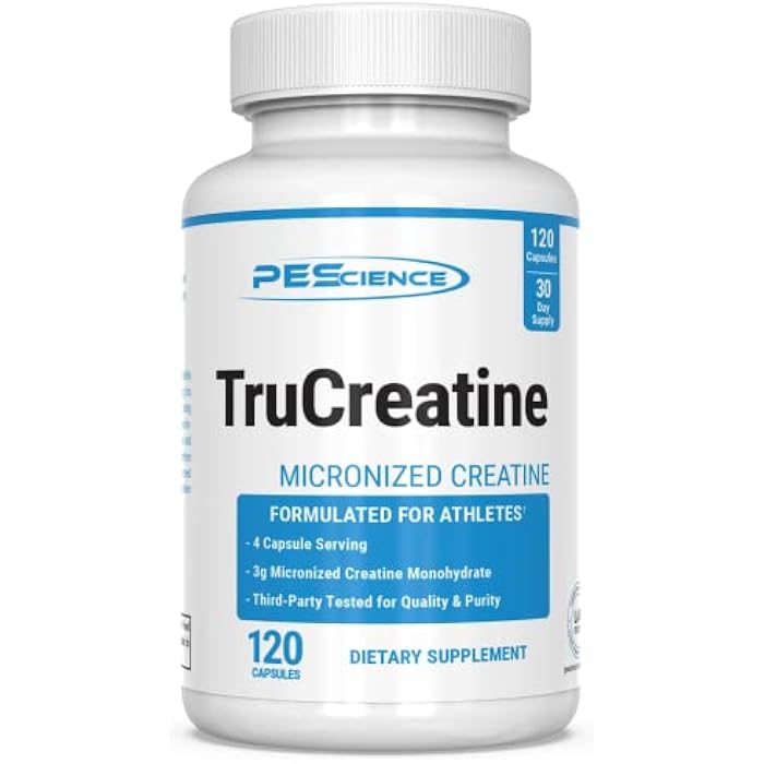 PEScience TruCreatine Creatine Pills, Easy-to-Take Creapure Creatine Capsules, Monohydrate, for Men & Women, Supports Muscle Growth, Strength & Recovery, Cognition, 3g Per Serving, 120 Capsules - Image 1