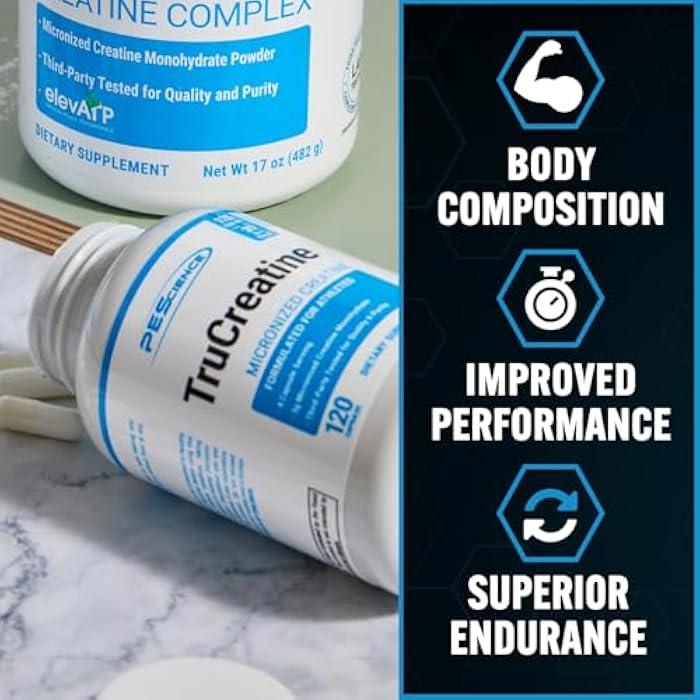 PEScience TruCreatine Creatine Pills, Easy-to-Take Creapure Creatine Capsules, Monohydrate, for Men & Women, Supports Muscle Growth, Strength & Recovery, Cognition, 3g Per Serving, 120 Capsules - Image 2