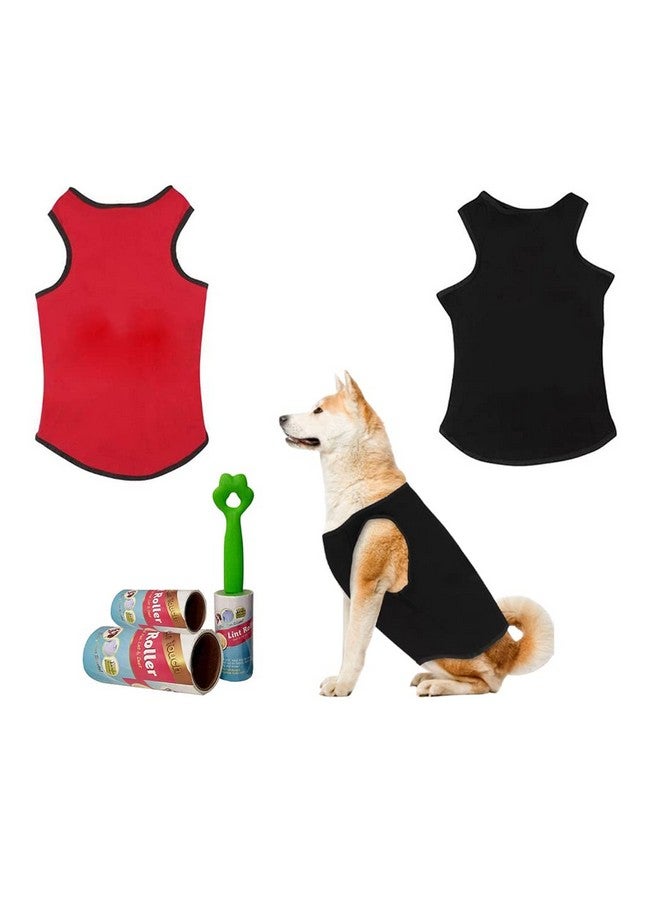 Western Era Set Of 2 Dog T-Shirt With Lint Roller (Combo),Comfort Cotton Dog T-Shirt, Sleeveless Vest For Dog Clothes, (Black + Red, Xsmall -12 Inch) - Image 1