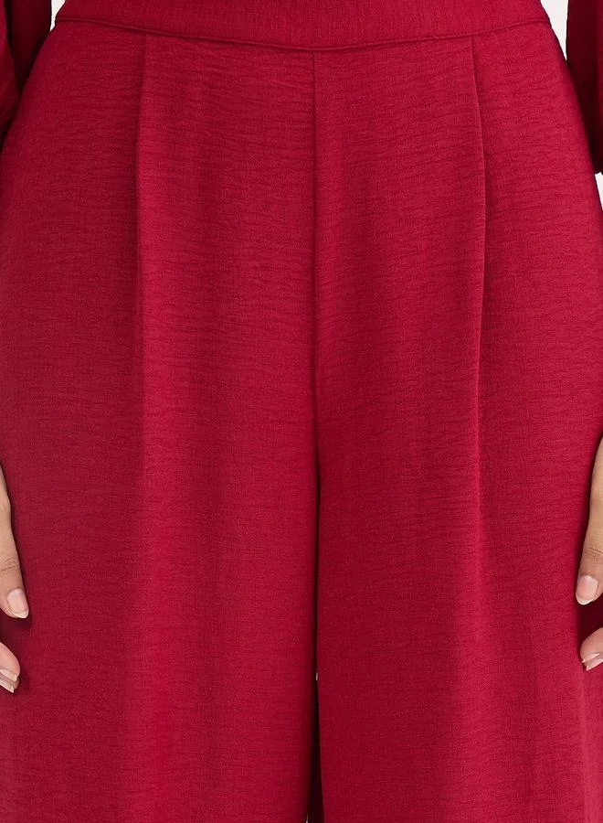 Femmella Femmella Maroon Collared Pintuck Detail Shirt and Pants Co-Ords