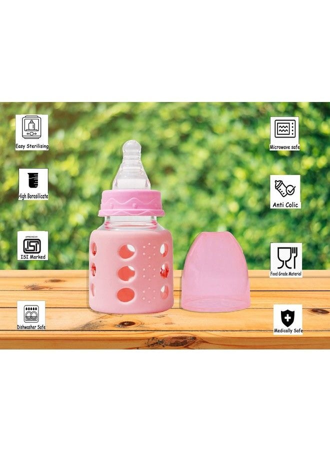The Little Lookers High Borosilicate Glass Feeding Bottle For Baby Feeder For Newborn ; Super Soft Flow Control & Anti Colic Nipple For Infants Toddlerspink (60Ml)  - Image 3