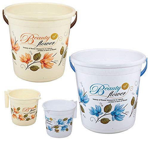 Hevea Siti Plast Bathroom Bucket 22 Liters & Mug 1.5 Liters, Set of 2 (Blue and Ivory Brown) - Image 3