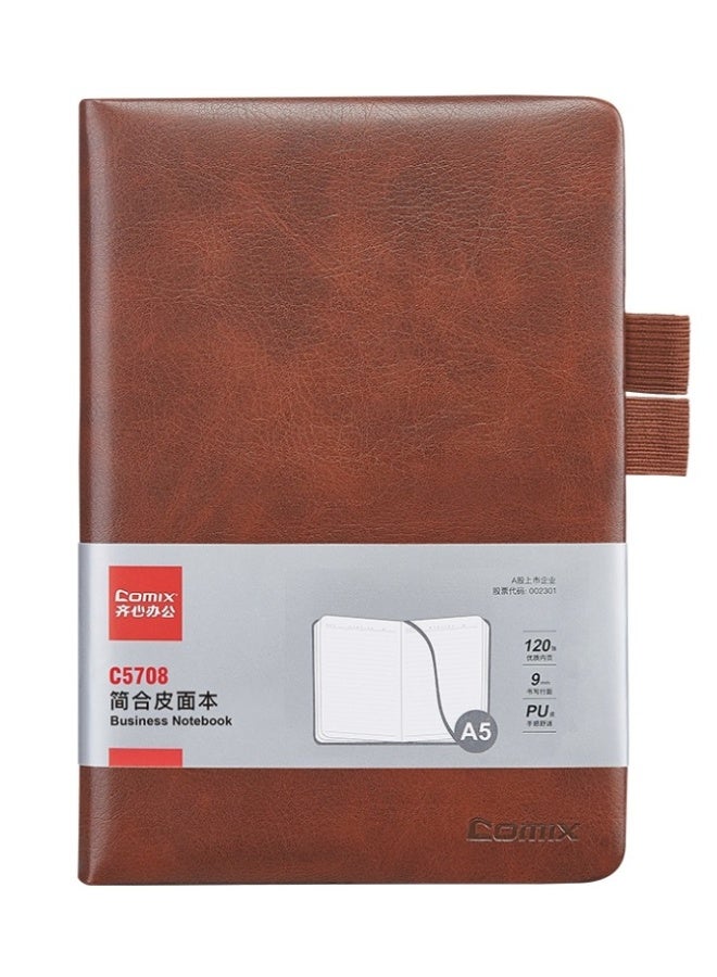 Comix A5 Brown Leather Hardcover Notebook - 120 Sheets - Image 1