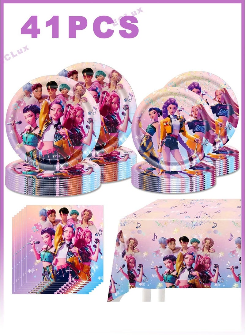 ECLux K-Pop Demon Hunters Party Tableware 20 Plates, 20 Napkins, and Tablecloth71 '' x 42 ''Demon Movie Hunters Party Birthday Party Decorate Supplies - Image 1