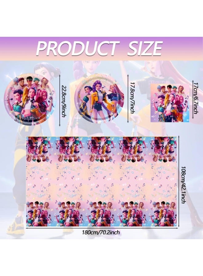 ECLux K-Pop Demon Hunters Party Tableware 20 Plates, 20 Napkins, and Tablecloth71 '' x 42 ''Demon Movie Hunters Party Birthday Party Decorate Supplies - Image 5