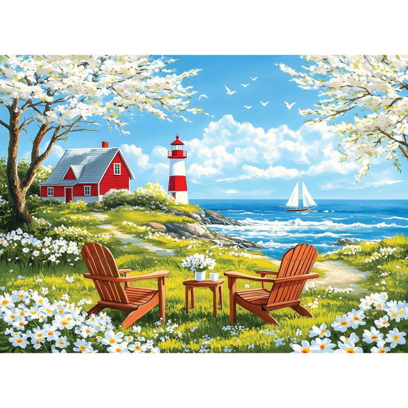 DAGIRT 500 Pieces Puzzles for Adults Relaxing Coastal Lighthouse Jigsaw Puzzles Premium Seaside Scenic Landscape Wall Art for Home Decor Challenging Gift for Women Men 205x15 in - Image 3