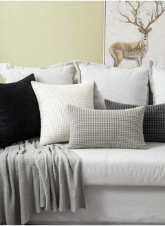 KASTWAVE Throw Pillow Cover in Bright White, Corduroy Square Cushion Cover with Stripes for Bedroom Sofa Living Room of 2 Super Soft Velvet Decorative Throw Pillow Covers with Texture, 18x18 Inch  - Image 5
