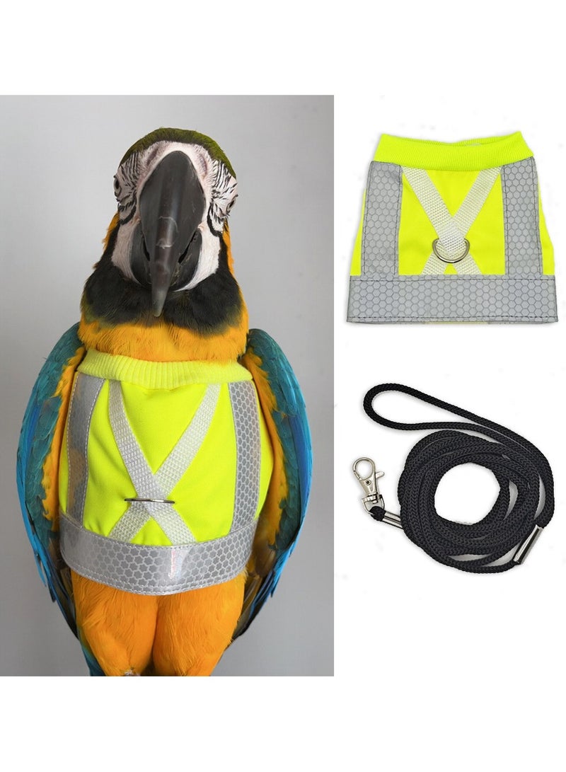 عام حزام طيور مضيء مع حبل قابل للإطلاق لببغاء البادجي، يُستخدم كمقود للتجول والطيران الخارجي، قطعة ملابس واقية فلورسنت لحماية الطائر أثناء الخروج. - Image 1