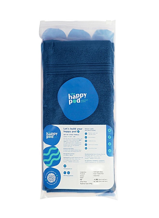THE HAPPY POD Essential 100% Cotton Face Towel - Pack of 4, Soft & Absorbent, Quick Dry, Lightweight Towels for Face, Gym, Travel & Everyday Use| 30 x 30 cm - 380 GSM | Royal Blue - Image 3