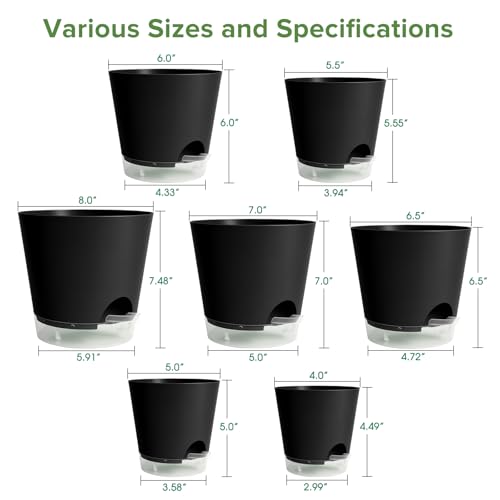 GARDIFE 2026 Upgraded Self Watering Plant Pots with Drainage Hole, 8/7/6.5/6/5.5/5/4 Inch Flower Planting Containers for House Plants, African Violet, Flowers, Cactus (Black, 8+7+6.5+6+5.5+5+4 inch) - Image 2