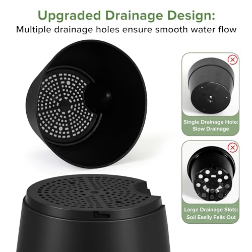 GARDIFE 2026 Upgraded Self Watering Plant Pots with Drainage Hole, 8/7/6.5/6/5.5/5/4 Inch Flower Planting Containers for House Plants, African Violet, Flowers, Cactus (Black, 8+7+6.5+6+5.5+5+4 inch) - Image 4