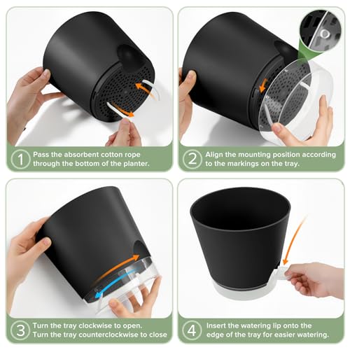 GARDIFE 2026 Upgraded Self Watering Plant Pots with Drainage Hole, 8/7/6.5/6/5.5/5/4 Inch Flower Planting Containers for House Plants, African Violet, Flowers, Cactus (Black, 8+7+6.5+6+5.5+5+4 inch) - Image 3