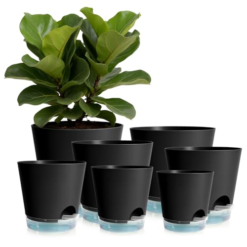 GARDIFE 2026 Upgraded Self Watering Plant Pots with Drainage Hole, 8/7/6.5/6/5.5/5/4 Inch Flower Planting Containers for House Plants, African Violet, Flowers, Cactus (Black, 8+7+6.5+6+5.5+5+4 inch) - Image 1