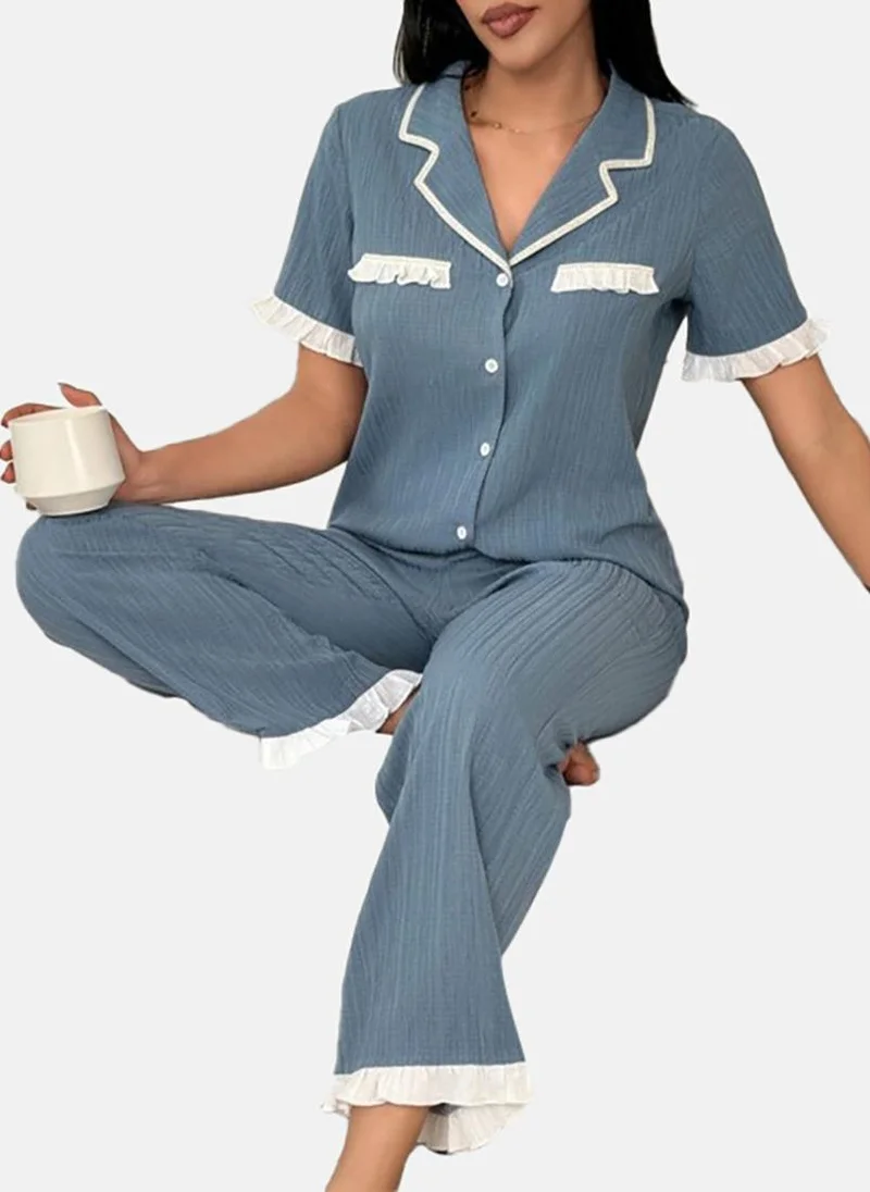 يونيكي Blue Solid Pyjamas & Shirt