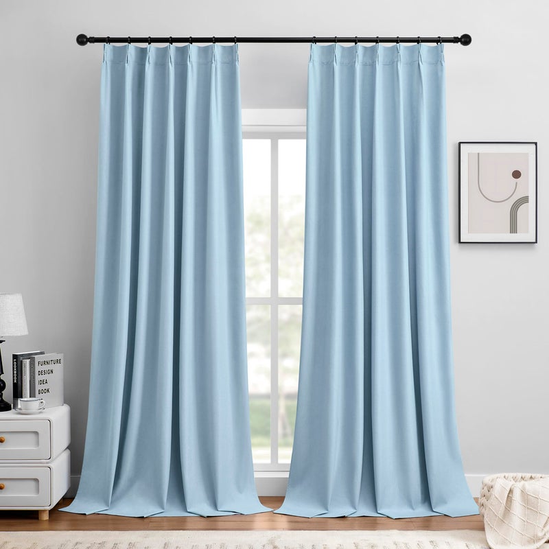Joydeco Linen Blackout Curtains 90 inch Long - Thermal Insulated Linen Drapes 2 Panels  100% Blackout Curtains for Bedroom and Luxury Living Room Decor  Pinch Pleated (90L x 40W  Chambray Blue) - Image 1