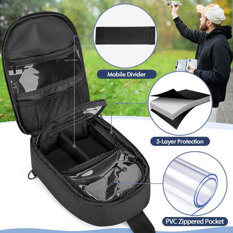 PGmoon Carrying Case Compatible with DJI Mini 3 / Mini 4 Pro, Sling Travel Drone Carrying Case with Multi-Pockets for RC Controller, Charging Hub and More Accessories (Patent Design) - Image 3