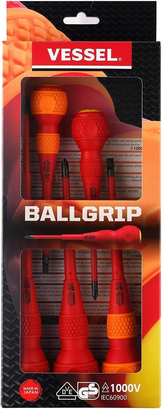 مجموعة مفكات معزولة من VESSEL BALL GRIP 5 قطع رقم 2005PBU مصنوعة في اليابان بواسطة VESSEL