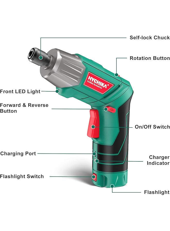 erorex Electric Screwdriver 6Nm Torque Cordless Screwdriver 2000Mah 3.6V With 35 Accessories Led Light And Rear Flashlight Usb Cable And Storage Box - Image 3