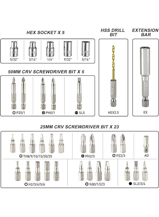 erorex Electric Screwdriver 6Nm Torque Cordless Screwdriver 2000Mah 3.6V With 35 Accessories Led Light And Rear Flashlight Usb Cable And Storage Box - Image 2
