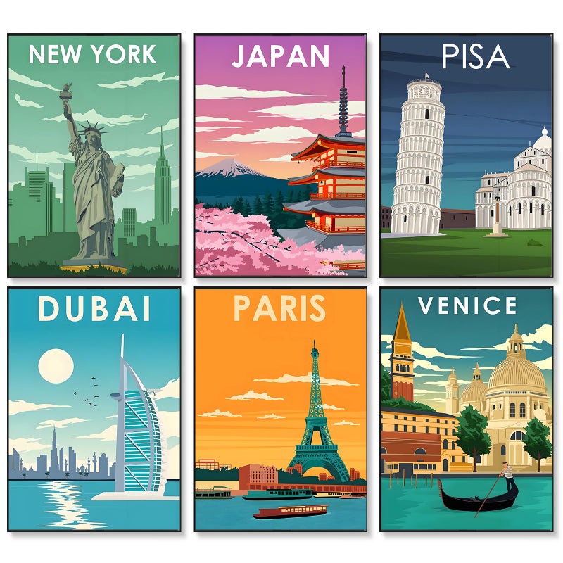 Okarina 6 Pack Paint by Numbers Kit for Adults Beginner, City Landscape Adult Paint by Number Kits on Canvas, City Travel DIY Acrylic Oil Painting by Numbers Kits, Perfect for Home Decor 10x14 Inch - Image 1