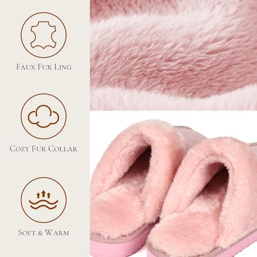 OOW Fuzzy Slippers for Women Cozy Faux Fur House Shoes Winter Warm Memory Foam Slippers for Indoor and Outdoor Pink Size 8 - Image 4