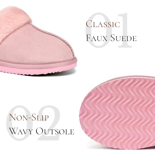 OOW Fuzzy Slippers for Women Cozy Faux Fur House Shoes Winter Warm Memory Foam Slippers for Indoor and Outdoor Pink Size 8 - Image 3