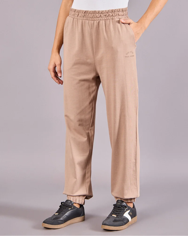 REDTAG Women Brown Solid Wide Leg Joggers
