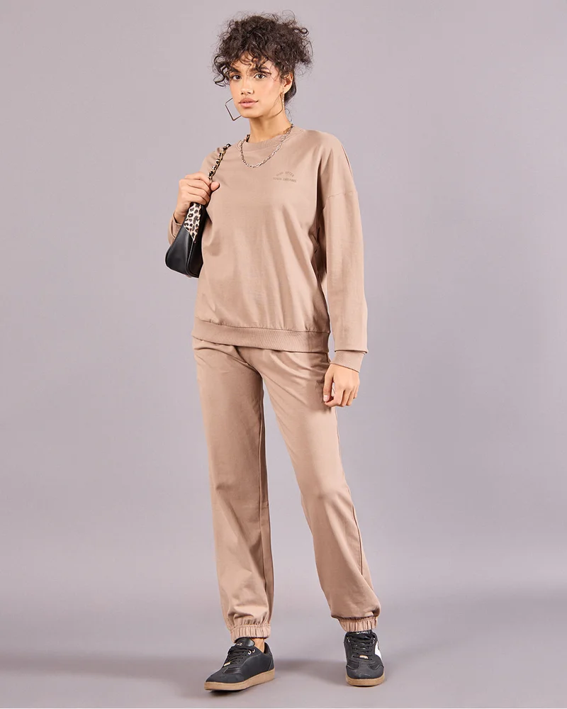 REDTAG Women Brown Solid Wide Leg Joggers
