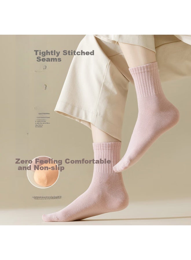 Bejirog Women's Mid-calf Socks, Autumn And Winter, 100% Pure Cotton, 10a Antibacterial And Odor-resistant, Solid Color Women's Socks, Long Tube Socks, 7 Pairs Per Pack - Image 3
