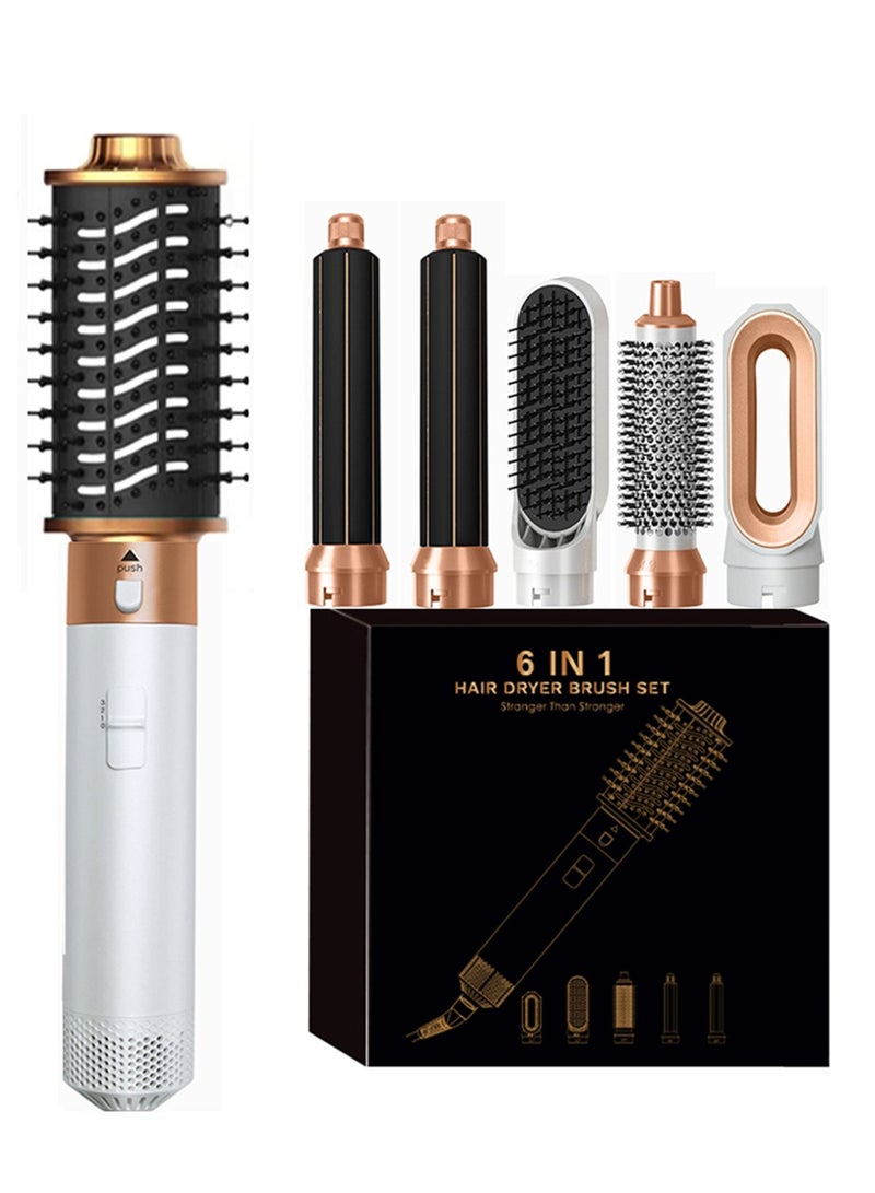 BESTIS 6 In 1 Hair Dryer Brush Hot Comb Set and Straightener Styling Tool 1000W White and Gold - Image 1