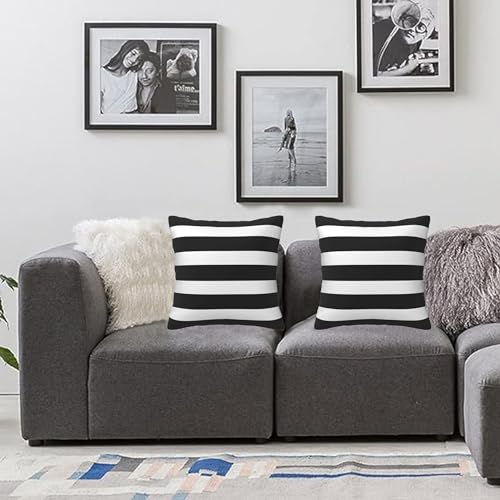 Poream Stripe Black and White Farmhouse Throw Pillow Covers 18x18 in Pillow Case Soft Outdoor Pillow case Cushion Covers Set of 2 for Sofa Bed Bedroom Car Chair Living Room Home Decorative - Image 2