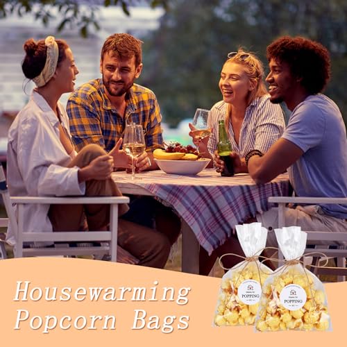 AIOMOB 100 Set Housewarming Sticker Clear Popcorn Favor Bags Thanks for Popping by Popcorn Bags with Jute String Treat Bags for Housewarming Open house Party - Image 4