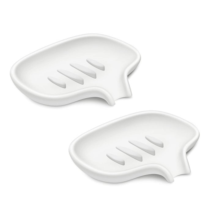 SILICONE SOAP DISH FOR BATHROOMBAR SOAP HOLDER FOR SHOWER WITH DRAINING TRAY WATERFALL SOAP TRAY FOR KITCHEN SINK SET OF 2 2 WHITE