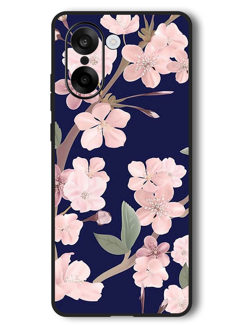 Theodor Case Compatible with OnePlus Nord CE 5 6.77 Inch Protection Shockproof Bumper Cover Pink Flowers In Blue Background - Image 1