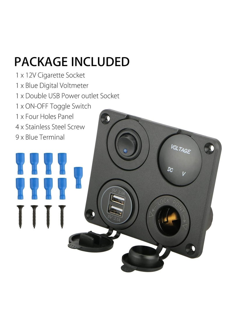 KASTWAVE Car Charger Switch Panel, 4-in-1Function Dual USB Charger LED Voltmeter ON/OFF Toggle Switch Cigarette Socket for Car Boat Marine (Type A)  - Image 3