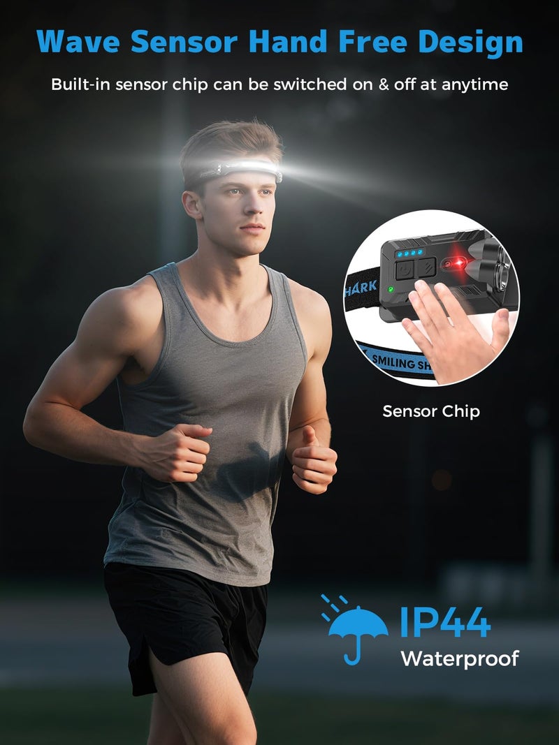 Smiling Shark TD-0123-S Headlamp, 2400mAh Ultra-Bright Head Lamp Flashlight Rechargeable with Hands-Free Motion Sensor, Multi-Mode LED Head Lamp with 270Â°Rotated for Outdoor, Camping, Hiking, Running - Image 4